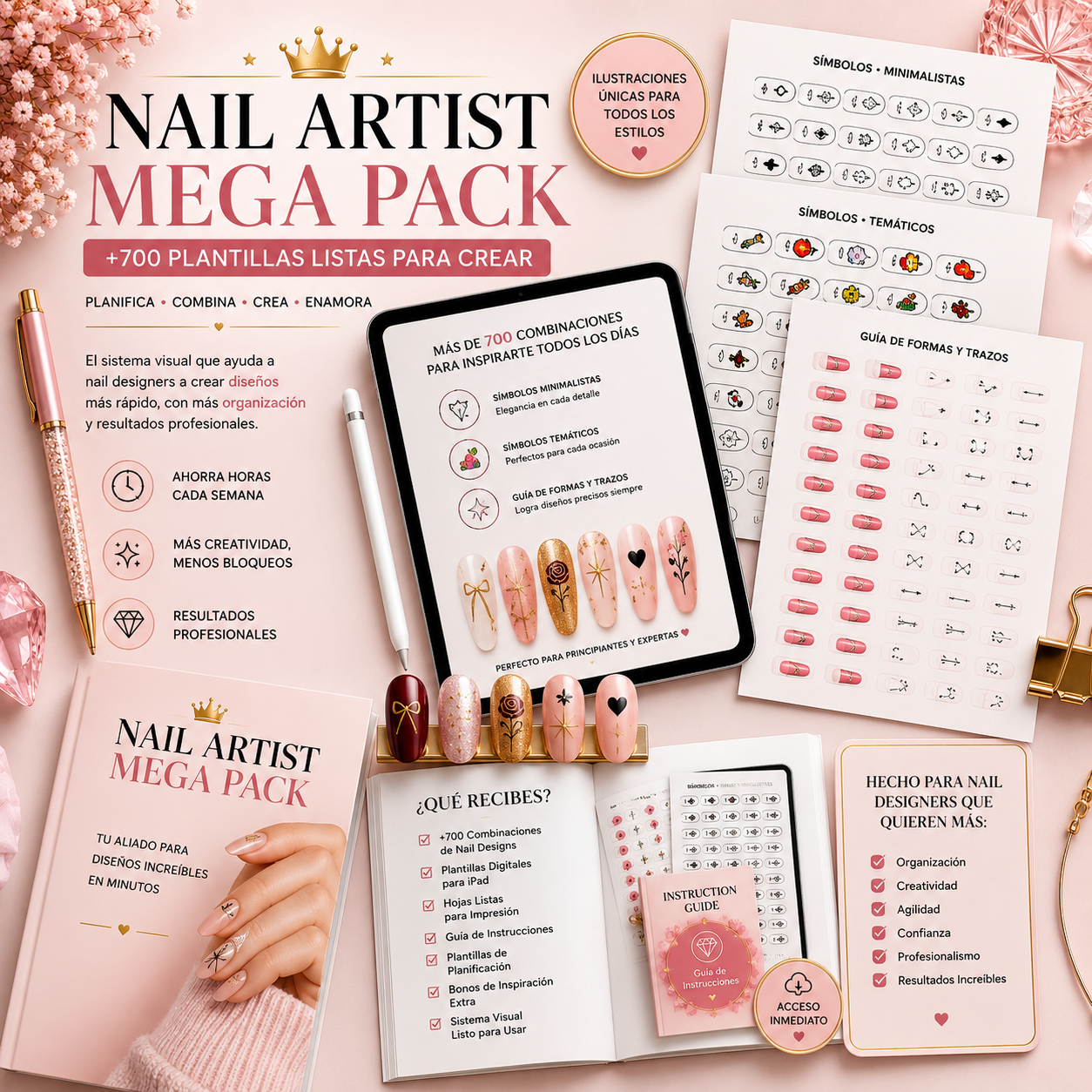 Mockup do Pack Manicure — templates de planejamento de unhas
